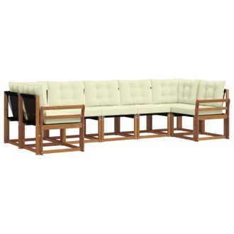 vidaXL Conjunto De Sof&aacute;s De Exterior Con Coj&iacute;n 7 Pcs Natural Y Crema Vidaxl