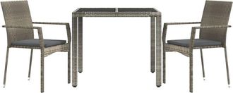 vidaXL Set Comedor De Jard&iacute;n 3 Piezas Con Cojines Rat&aacute;n Sint&eacute;tico Gris Vidaxl