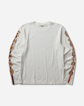 KAPITAL Men s 20/-Jersey Crew Longsleeve T-Shirt (Concho Belt Sleeve) White