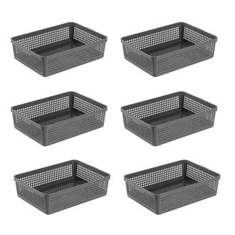 OEM Cestas De Almacenamiento/organizadoras De Pl&aacute;stico De 34 X 25 X 9,2 Cm. Juego De 6 (blanco, Negro, Gris) (gris)
