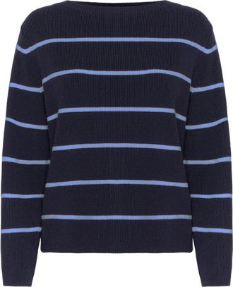 Ichi Ichi, Truien & Vesten, Dames, Blauw, 2Xl, Polyester, Gestreepte Gebreide Trui Total Eclipse Azureblue