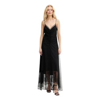 Twinset Lange Tule Jurk met Kant - Dames - Feestkleedjes - Zwart - XS - Tule - Kleedjes