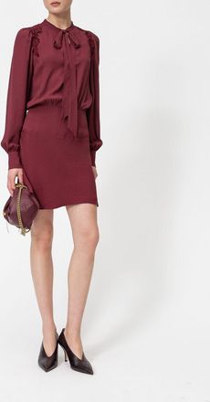 Twinset Viscose Chemisier Mini Dress with Tie-Neck and Lace Inserts