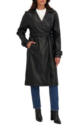 Sebby Faux Leather Trench Coat in Black at Nordstrom Rack, Size Medium