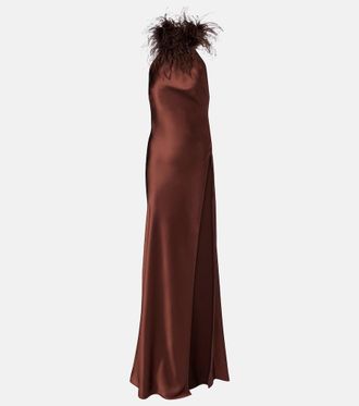 New Arrivals Jazzy embellished feather-trimmed gown