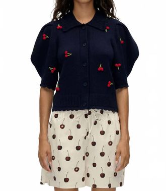 Stine Goya Bobble Knit Polo Cardigan In Cherries