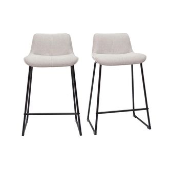Miliboo Miliboo - Set De 2 Taburetes De Cocina Fijos Efecto Aterciopelado Texturizado Beige Con Pata De Metal 65 Cm Boost