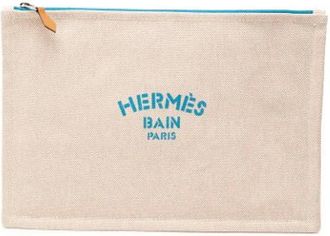 Herm&egrave;s Pre-owned Clutches, female, Beige, Size: ONE SIZE Pre-owned Canvas Pouch