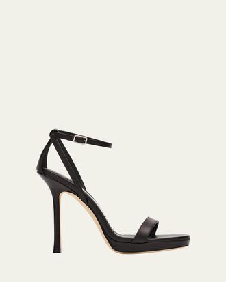 Jimmy Choo London 120mm Moza Leather Platform Ankle-Strap Sandals