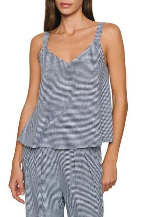 Eberjey Linen Blend V-Neck Camisole in Gingham White/Navy at Nordstrom, Size X-Small