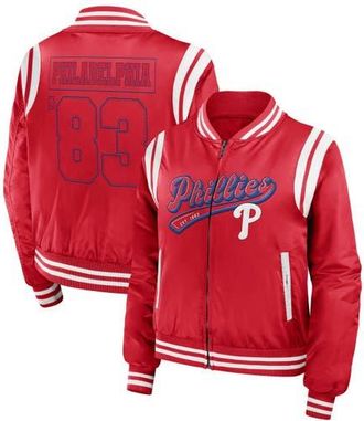 WEAR by Erin Andrews Womens WEAR by Erin Andrews Red Philadelphia Phillies Football Bomber Jacket at Nordstrom, Size Xx-Large
