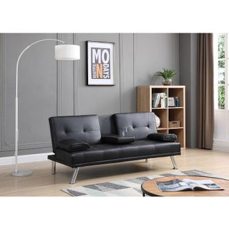 Elegant Lighting Black Sofa Bed 3 Seater Adjustable 3 Inclining Positions with Drink Cup Holder Luxury Sofabed Sofa Chairs for Living Room - Elegant