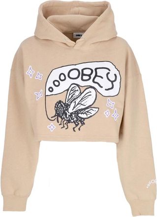 Obey Cropped Hoodie Matching Set Lange Mouw - Dames - Hoodies - Beige - XS - Katoen - Hoodies & sweatvesten