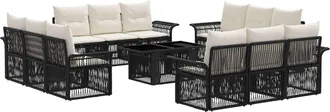 vidaXL Conjunto De Sof&aacute;s De Jard&iacute;n 13 Uds. Negro Y Blanco Crema Vidaxl