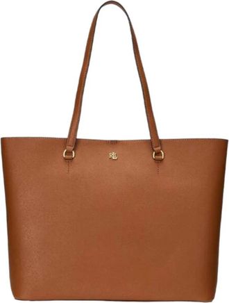 Ralph Lauren Leren Tote Tas met Gouden Metalen Logo - Dames - Shoppers - Bruin - ONE Size - Tassen