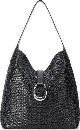 Staud Maya Leather Shoulder Bag in Black Woven at Nordstrom