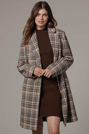Ellen Tracy Plaid Tweed Double-Breasted Coat Jacket