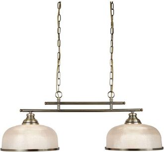 Searchlight Bistro - Barra colgante de techo con 2 luces blanco, latón antiguo con pantallas de vidrio, E27 - Searchlight