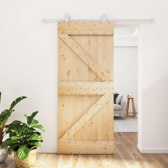 vidaXL Vidaxl - Puerta Corredera Con Herrajes Madera Maciza De Pino 90x210 Cm