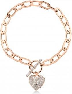 Allurez Diamond Pave Heart Paper Clip Link Bracelet 14K Rose Gold (0.41ct)