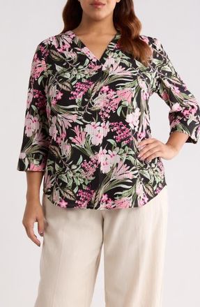 Jones New York Tropical Floral Print Tunic in Jones Black Multi at Nordstrom, Size 3 X