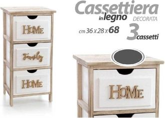Trade Shop Kaela - Cassettiera 3 Cassetti Home Bianca In Legno Comodino Moderno 68x36x28 Cm 805684