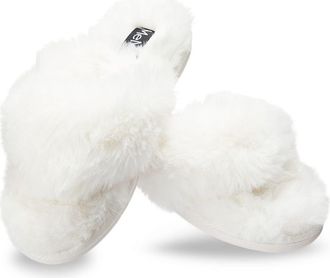 MeMoi Fuzzy Plush Faux Fur Flip Flop Slipper in Ivory at Nordstrom, Size Medium