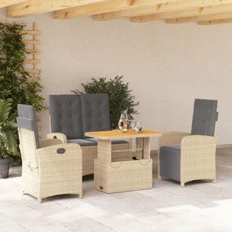 vidaXL Set De Comedor Jard&iacute;n Con Cojines 4 Pzas Rat&aacute;n Sint&eacute;tico Beige Vidaxl