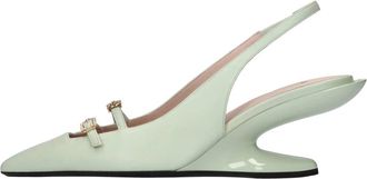 N&deg;21 Leren Sleehakken - Dames - Pumps - Groen - 40 EU - Leer - Schoenen