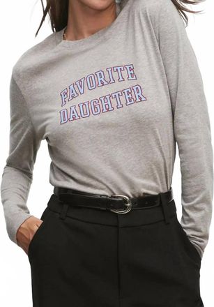 Favorite Daughter Cropped Collegiate Long Sleeve Tee In Heather Grey/light Blue