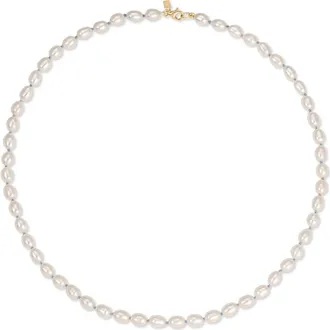 EF Collection Freshwater Pearl Knot Necklace in 14K Yellow Gold/pearl at Nordstrom, Size 16.5