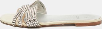 Gina Silver Leather Crystal Embellished Leather Loren Flat Sandals
