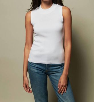 Nation Ltd Joan Rib Sleeveless Mock Neck Tank Top In White