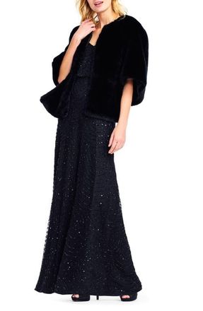 Adrianna Papell Faux Fur Jacket in Black at Nordstrom, Size X-Large