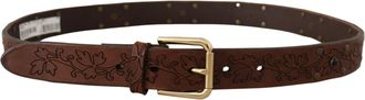 Dolce & Gabbana Mens Brown Leather Floral Studded Metal Buckle Belt