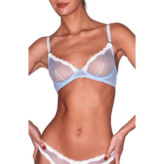 Fleur du Mal Sheer Tulle Demi Bra in Light Sky at Nordstrom, Size 34Dd