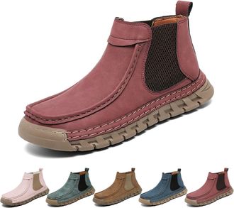 Generic Womens Handmade Non-Slip Orthopedic Shoes, Comfortable Slip On Lightweight Mid Top Hiking Ankle Boots, Retro Walking Shoes (Red,7.5)