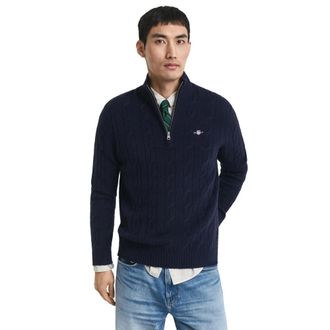 GANT Truien & Vesten, Heren, Blauw, XL, Wol, Lambswool Cable Knit Half-Zip Sweater