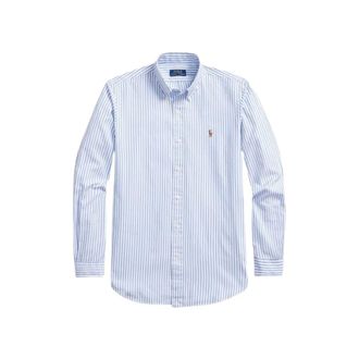 Polo Ralph Lauren Formal Shirts, male, Blue, Size: 2XL Striped Oxford Shirt with Multicolor Logo