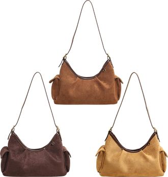 Generic Cymwer Women Faux Suede Shoulder Bag W/Pendant Hobo Bag Handbag for Travel Work (Brown)