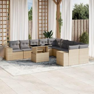 vidaXL Set De Sof&aacute;s De Jard&iacute;n 11pzas Con Cojines Rat&aacute;n Sint&eacute;tico Beige Vidaxl