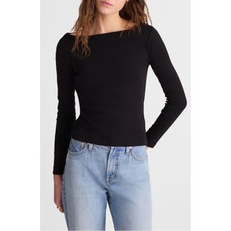 Madewell The 90s Compact Cotton Boatneck T-Shirt in Jet Black at Nordstrom, Size Xx-Large