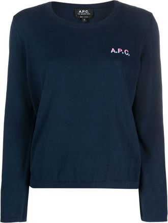 A.P.C. logo-embroidered cotton jumper - women - Cotton - S - Blue