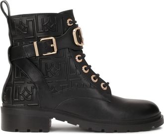 Kazar Monogram-versierde laarzen - Dames - Veterlaarzen - Zwart - 36 EU - Leer - Schoenen