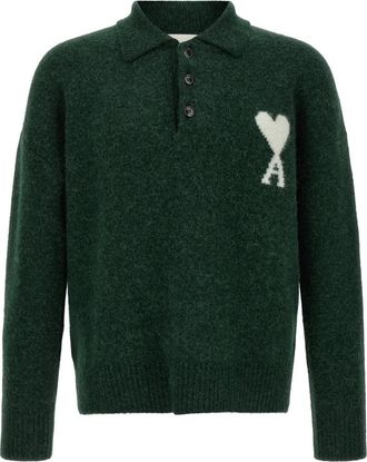 Ami Truien & Vesten, Heren, Groen, S, Wol, De Coeur Long-Sleeved Polo Shirt