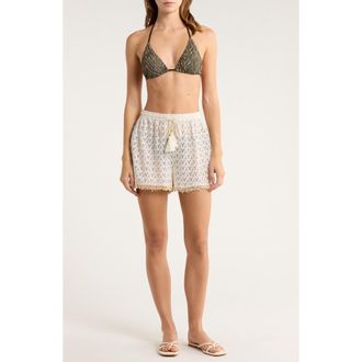 Ramy Brook Mina Zigzag Cover-Up Shorts in White/gold Zig Zag at Nordstrom, Size Xx-Small