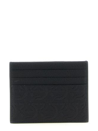 Ferragamo Embossed Gancini Calfskin Card Case - Black