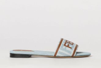 Fendi Sandali mules bassi Sunshine in denim di cotone con logo applicato