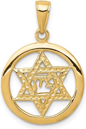 Diamond2Deal 14k Yellow Gold Jewish Chai In Star Of David Round Pendant
