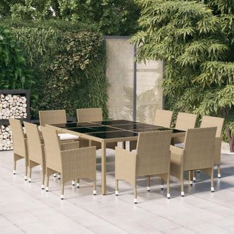 vidaXL Juego De Comedor De Jard&iacute;n De 11 Piezas Rat&aacute;n Sint&eacute;tico Beige Vidaxl